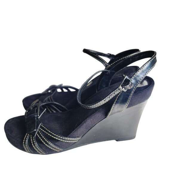 Aerosoles Black Strappy Platform Wedge Sandals Buckle Detail Adjustable Size 10 - Picture 5 of 14